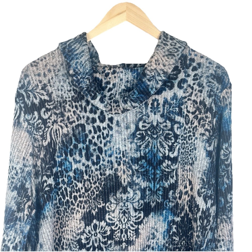 Chicos Zenergy Womens 3 XL Sweater Top Cowl Neck Long Sleeve Blue Floral 0125F - Picture 2 of 5